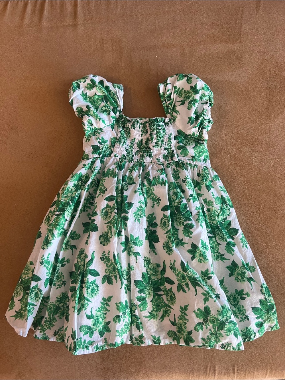 Janie and Jack White Dress with Green Floral Print